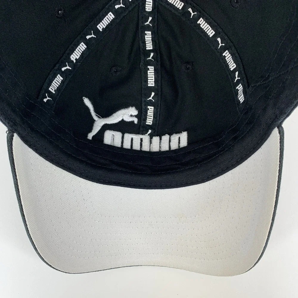 PUMA Black White Hat Adjustable Strap OSFA Unstructured Baseball Cap